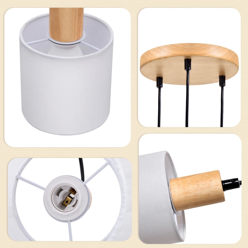 Lampada a sospensione ZMH legno bianco diametro 20 cm E14 stile retr¨° 3 lampadine rotonde per sala da pranzo e cucina