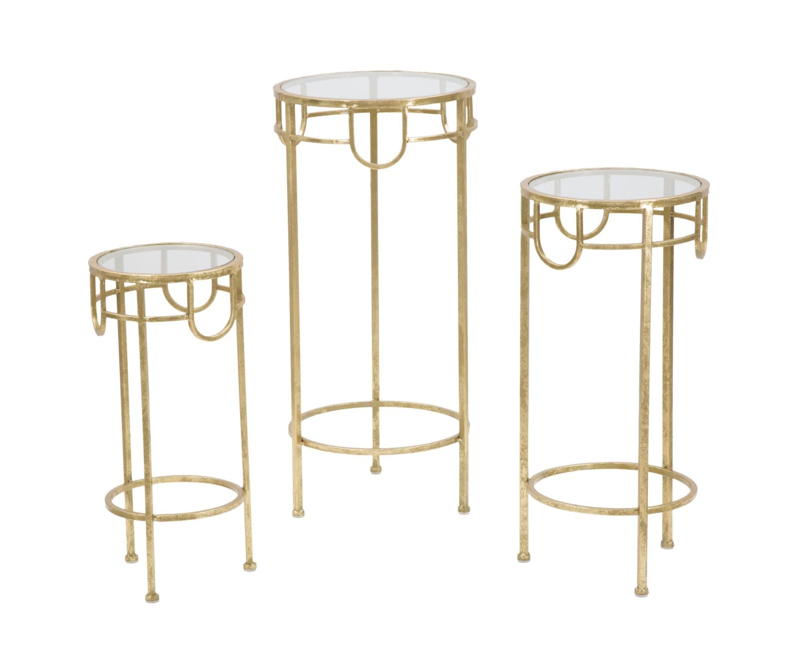 Porta Telefono Oro Set 3 Pz Ø33x70 -28x60-23x50 cm in Ferro e Vetro Oro