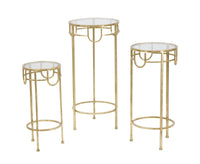 Porta Telefono Oro Set 3 Pz Ø33x70 -28x60-23x50 cm in Ferro e Vetro Oro