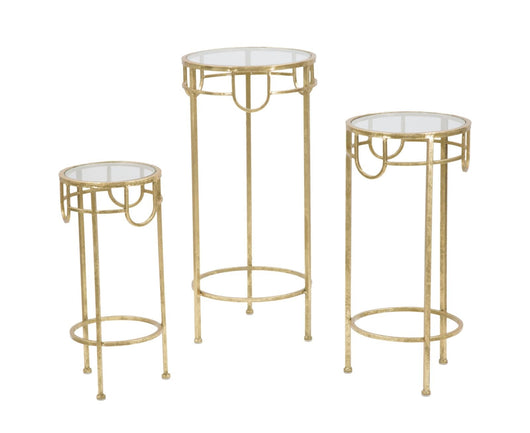 Porta Telefono Oro Set 3 Pz Ø33x70 -28x60-23x50 cm in Ferro e Vetro Oro