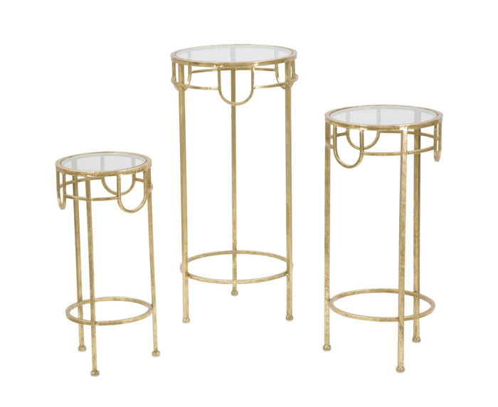 Porta Telefono Oro Set 3 Pz Ø33x70 -28x60-23x50 cm in Ferro e Vetro Oro