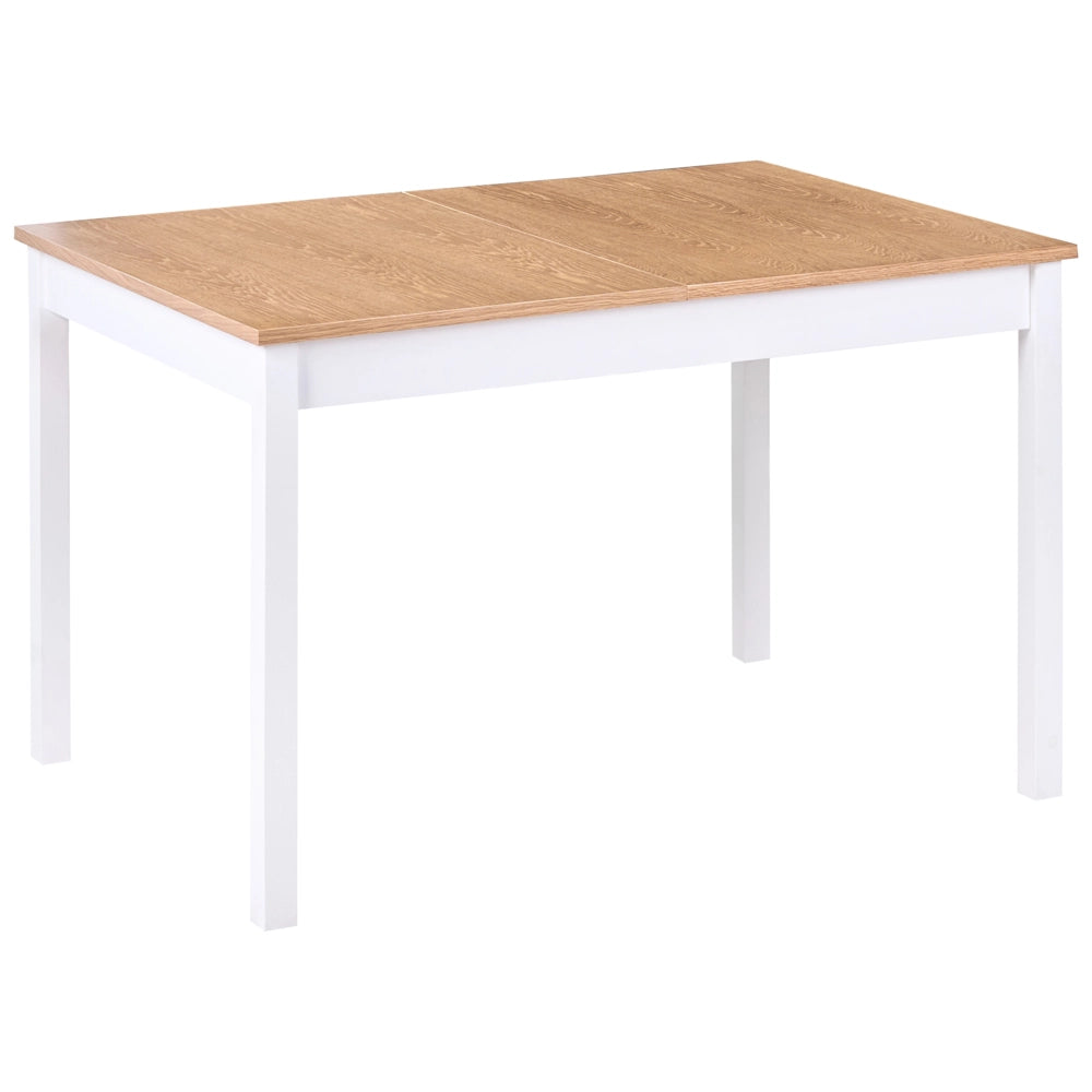 Tavolo da pranzo allungabile con piano in legno di pino chiaro e bianco, 120/150 x 90 cm, con prolunga a farfalla