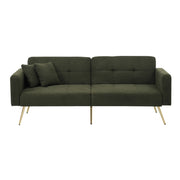 Divano Letto 2 Posti con Schienale Regolabile 105-180° e Tasche Laterali; Piedini Dorati in Tessuto Sherpa Verde Antico