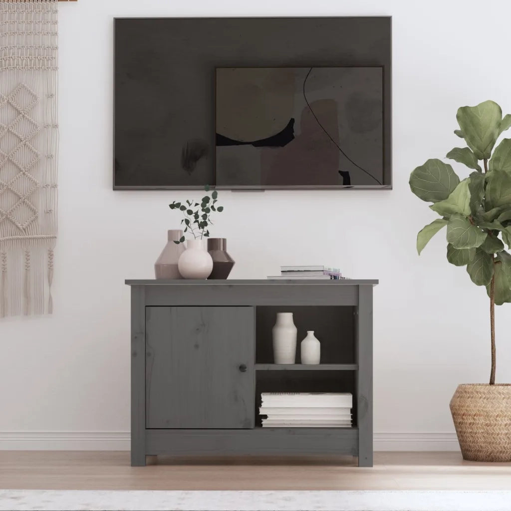 Mobile Porta TV Grigio 70x36,5x52 cm in Legno Massello di Pino 814581