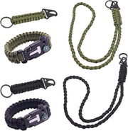 Paracord per Campeggio all'Aperto - Duraturo & Multifunzionale con Occhiello di Carabina & Compasso - Escursionismo Survival Campeggio (Nero + Verde)