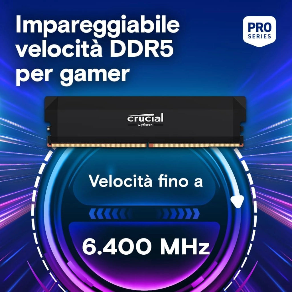 Pro RAM DDR5 32GB Kit (2x16GB) 6400MHz CL38, Overclocking Gaming, Intel XMP 3.0 / AMD EXPO, Memoria PC, Nero - CP2K16G64C38U5B