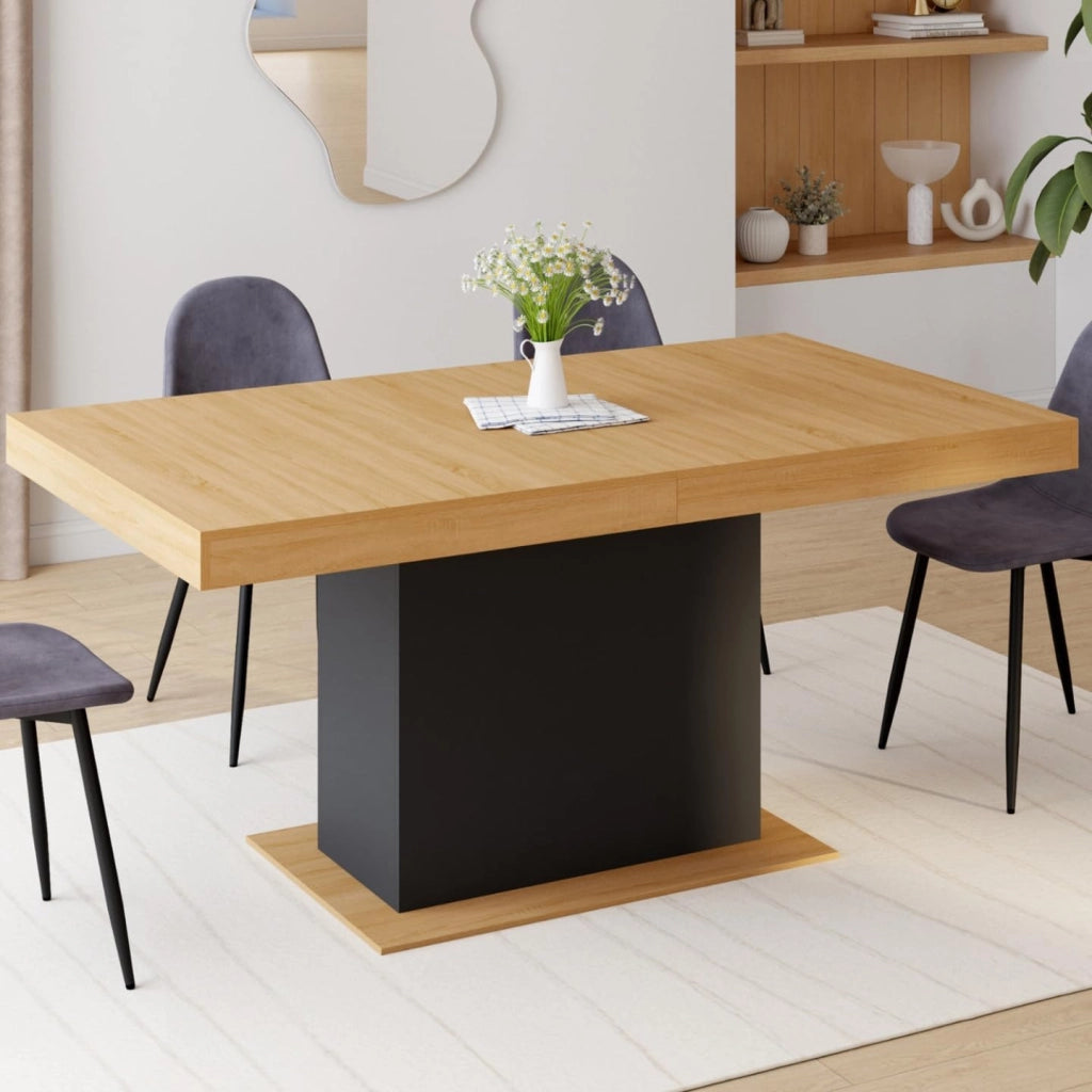 Tavolo da pranzo rettangolare allungabile EDEN 6-10 persone in legno e nero 160-200 cm