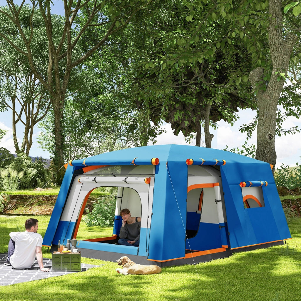 Tenda da Campeggio 4 Persone 2 Camere Soggiorno Impermeabile 430x305 cm Grigio Blu ¨C zephmum