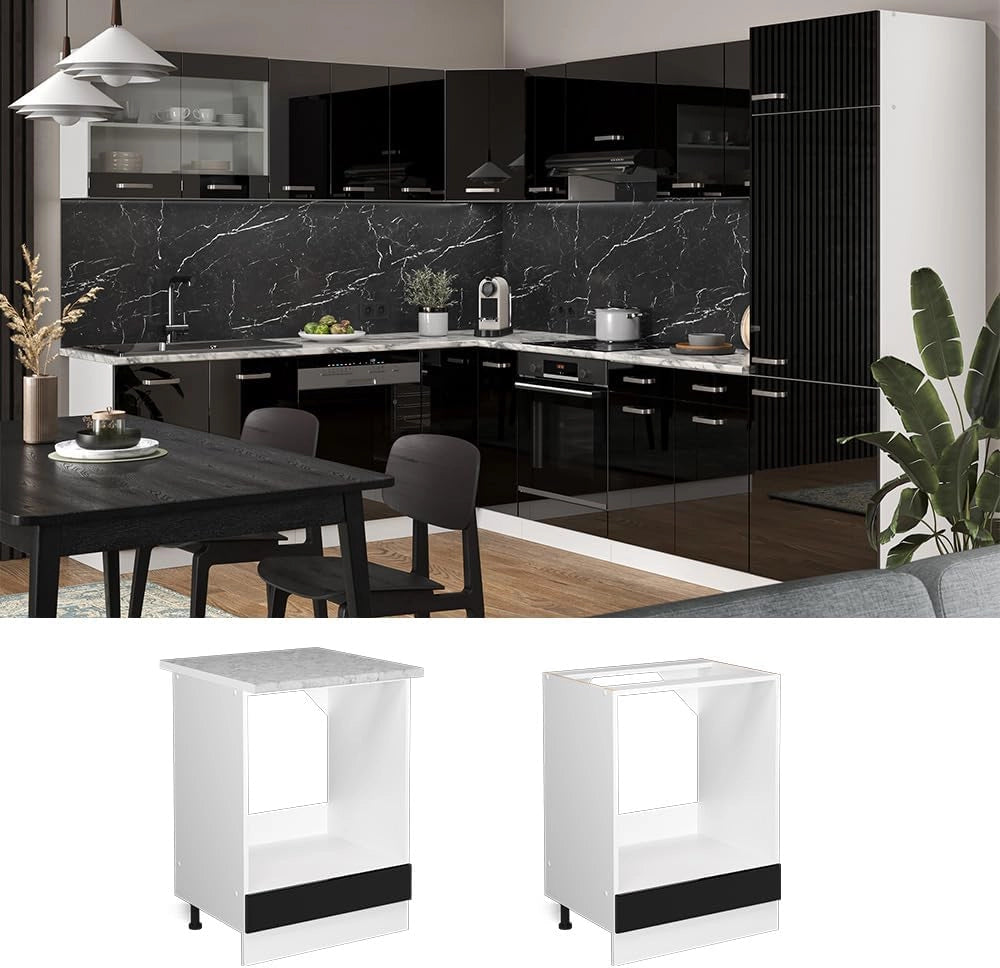 Mobile per forno da incasso R-Line, Nero lucido, 60 cm senza piano di lavoro, per la libera combinazione all'interno di sistemi cucina modulari