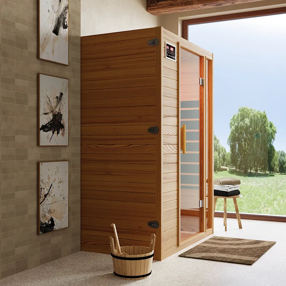 Sauna ad infrarossi 97x120 cm H188 in legno Hemlock con radio integrata | Oulu