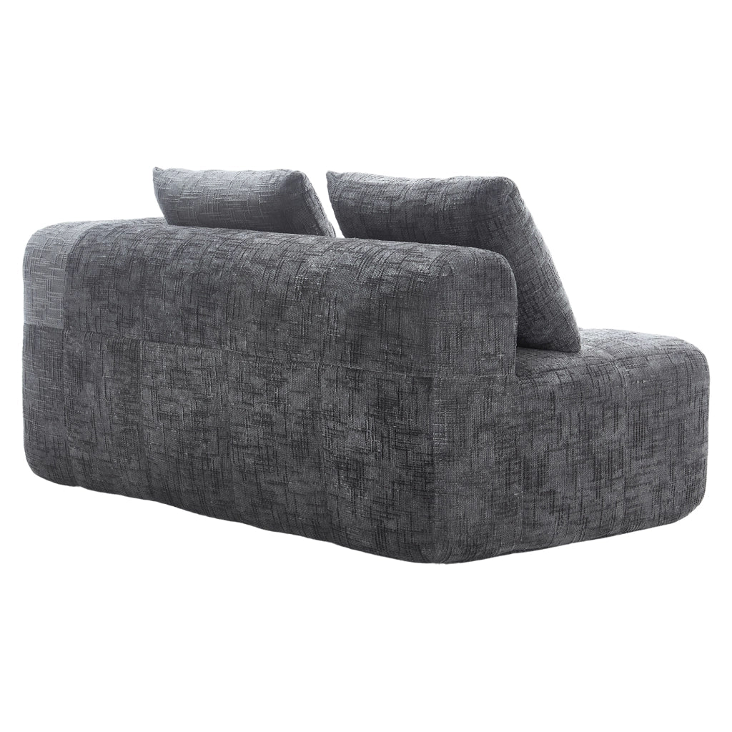 Divano moderno con chaise longue, tessuto Chenille grigio, cuscino e tasche laterali, 158x90x60 cm