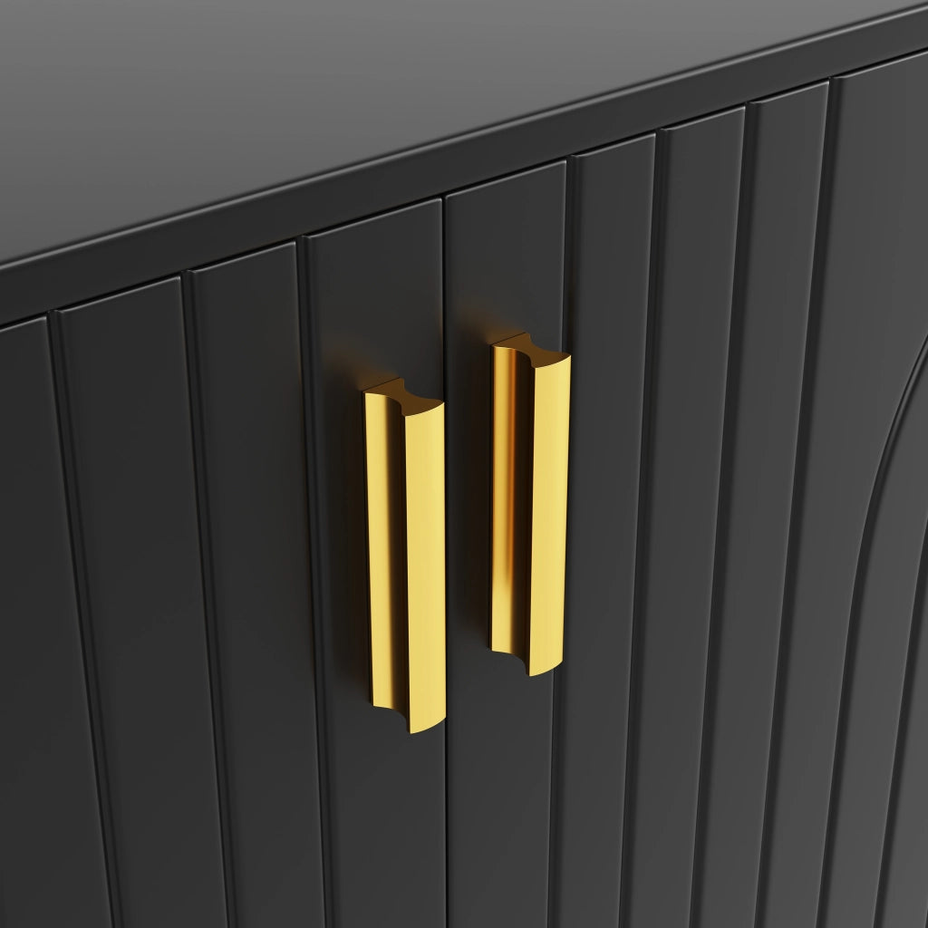 Credenza moderna con 2 ante e 4 vani in MDF nero con dettagli oro e design ondulato 152 × 40 × 75 cm