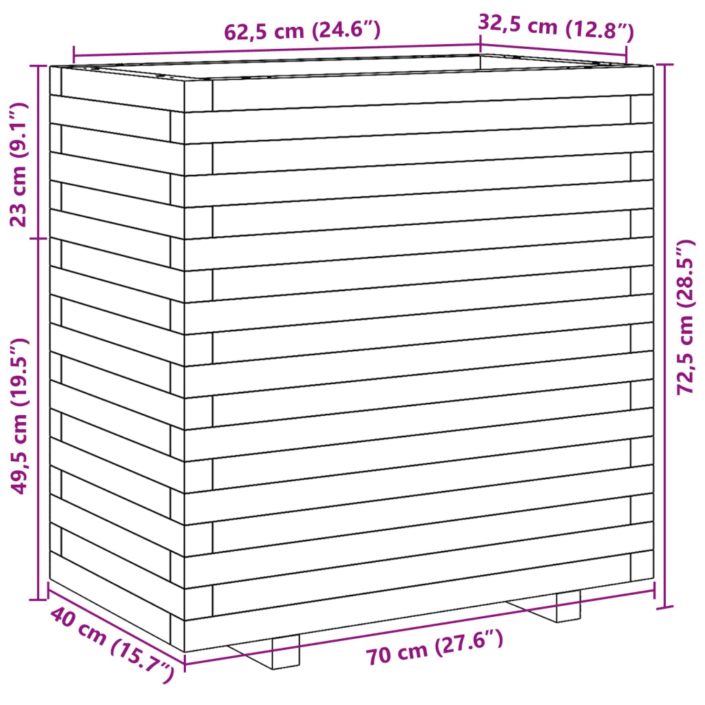 Fioriera Giardino Marrone Cera 70x40x72,5cm Legno Massello Pino