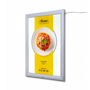 Bacheca con Apertura a Ribalta 70x100 cm in Alluminio Retroilluminata con Led Porta Poster Silver