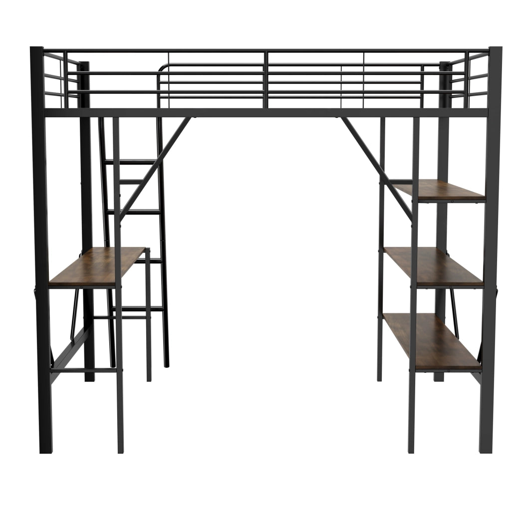Letto a soppalco con scrivania e ripiani, 90 x 200 cm, nero