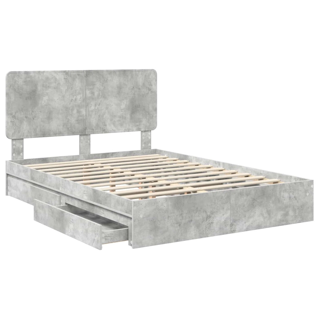 Letto con Contenitore con testiera Grigio cemento 150 x 200 cm