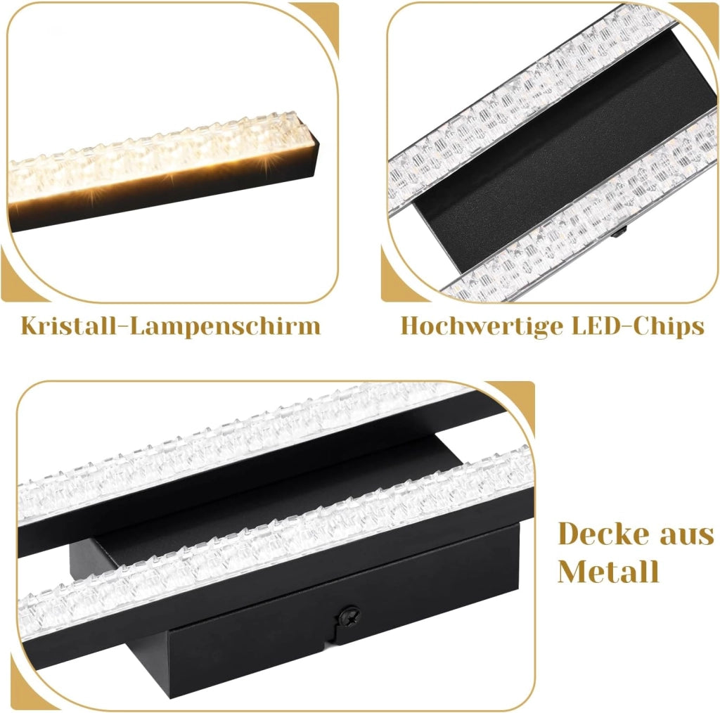 ZMH Lampada da soffitto plafoniera LED 12W nera metallo cristallo luce calda per camera letto corridoio cucina soggiorno