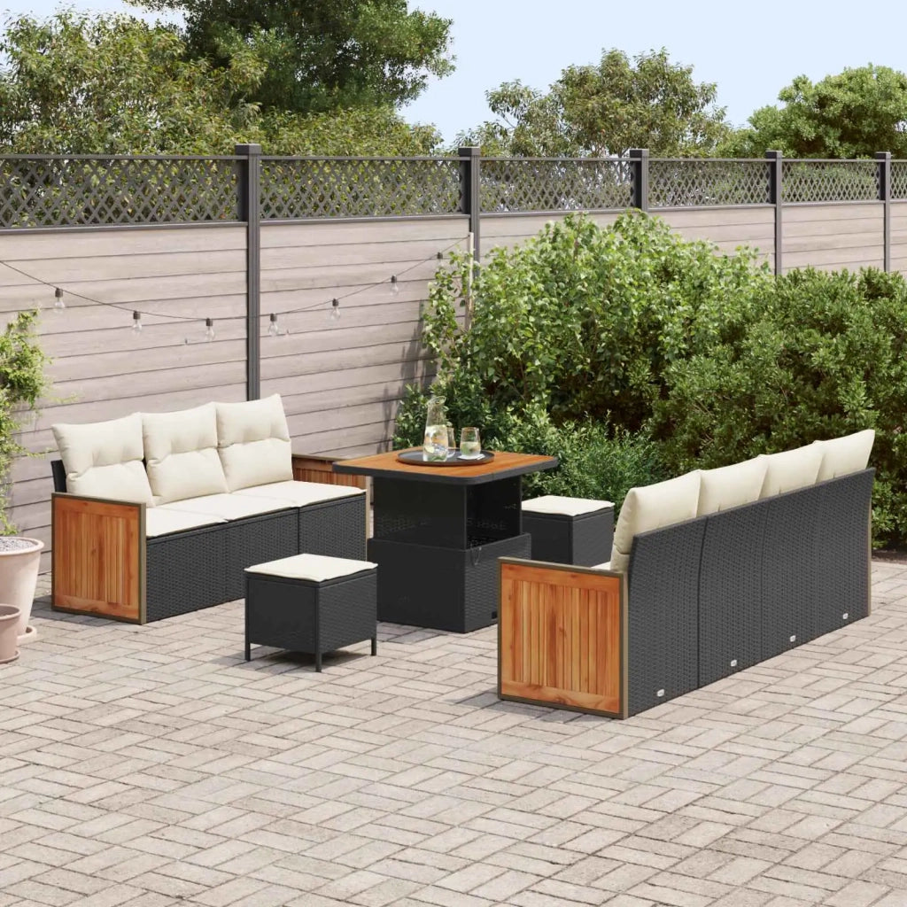 Set Divano da Giardino con cuscino 10 pcs Nero e Crema