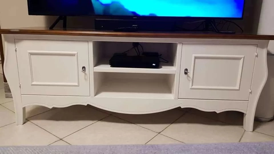 Porta tv in legno shabby chic bicolore l.160 p.50 h.61 (3084) - Mobili 2G