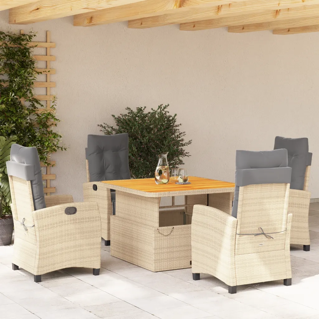 Set da Pranzo da Giardino 5 pz con Cuscini Beige in Polyrattan 3277426