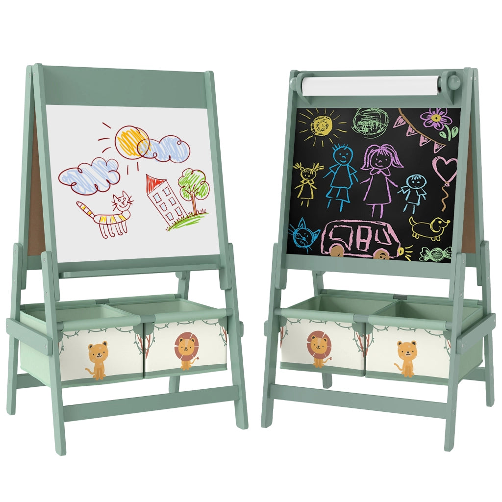 Casetta per Bambini 3 in 1 con Lavagna a Gessi, Whiteboard e Rotolo di Carta ¨C Zephmum ¨C Verde