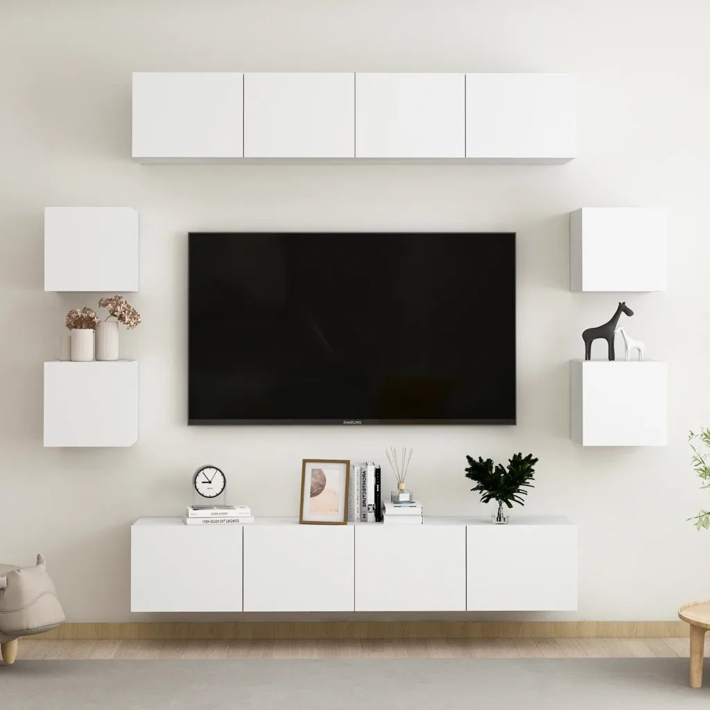 Set Mobili Porta TV 8 pz Bianco in Legno Multistrato 3074459