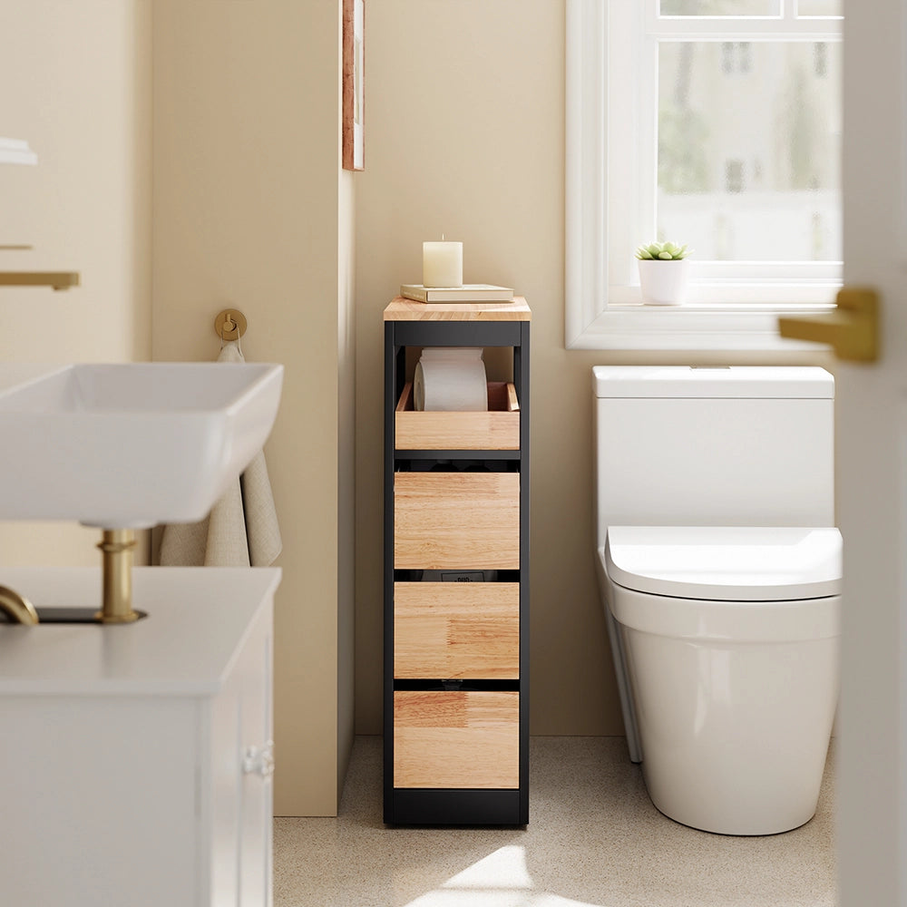 SoBuy | Mobiletto bagno salvaspazio nero con 4 ruote | Mobile bagno con 3 cassetti | Cassettiera bagno con ripiano | 23.3x65.3x82.3 cm | Capacità di carico 40 kg | BZR54-II-SCH