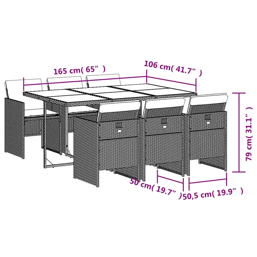 Set da Pranzo da Giardino 7pz con Cuscini in Polyrattan Marrone 3210549