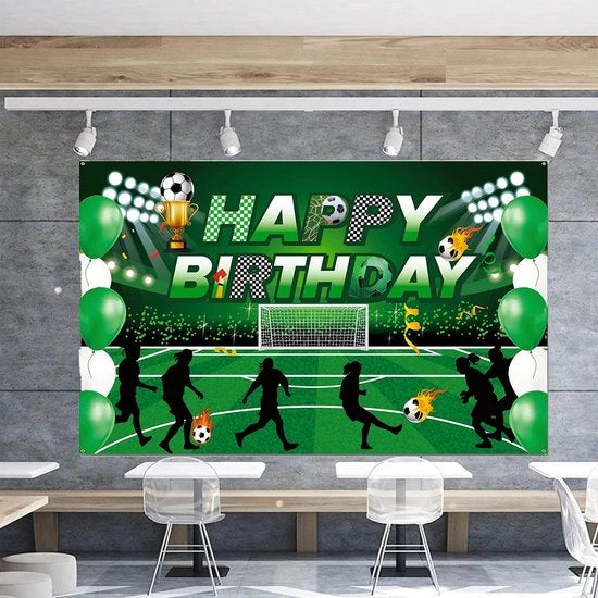 Bandiera di Compleanno - Decorazione di Festa Calcio - Banner - Polyester - 180 x 110 cm - Incluso Cavo - Bandiera di Festa