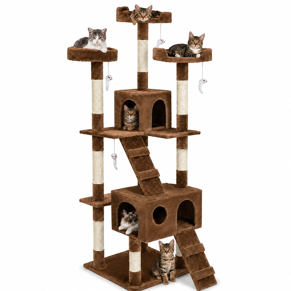 Tiragraffi per Gatti Albero Sisal Parco Giochi Gatto Tira Graffi 170cm Marrone