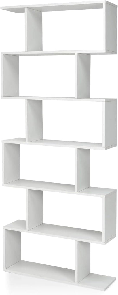 Libreria a 6 livelli, libreria a forma di S, scaffali per libri, design antiribaltamento, libreria, per soggiorno, camera da letto, studio, ufficio, 80 x 23 x 191 cm (caffè)
