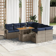 Set Divano da Giardino 9 pz con Cuscini Grigio in Polyrattan