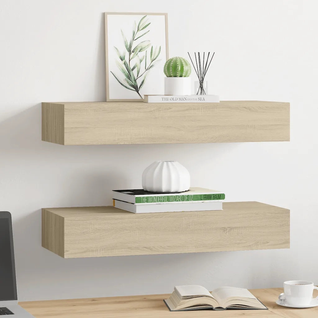 Scaffali con Cassetti da Parete 2 pz Rovere 60x23,5x10 cm MDF cod mxl 59963