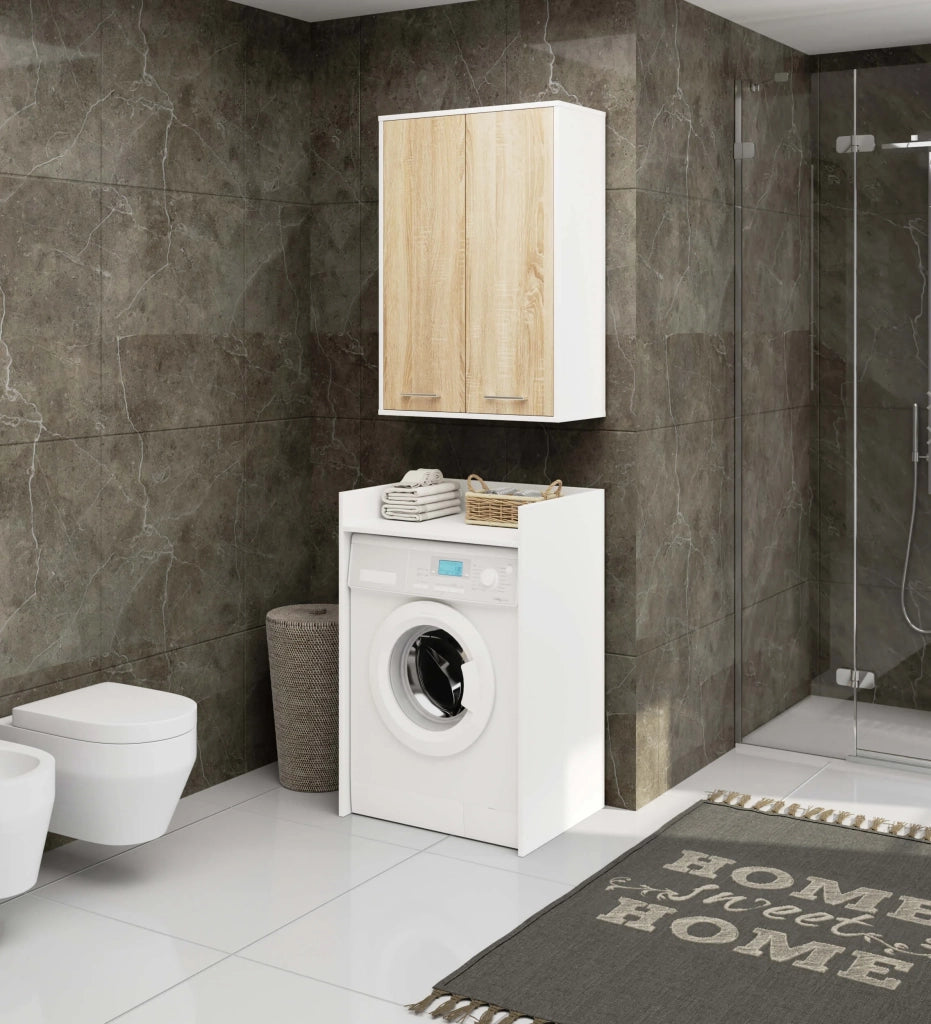 Mobile bagno sospeso AKORD FIN W64 H934 Bianco, Quercia Sonoma 2 ante 64x94x30 cm