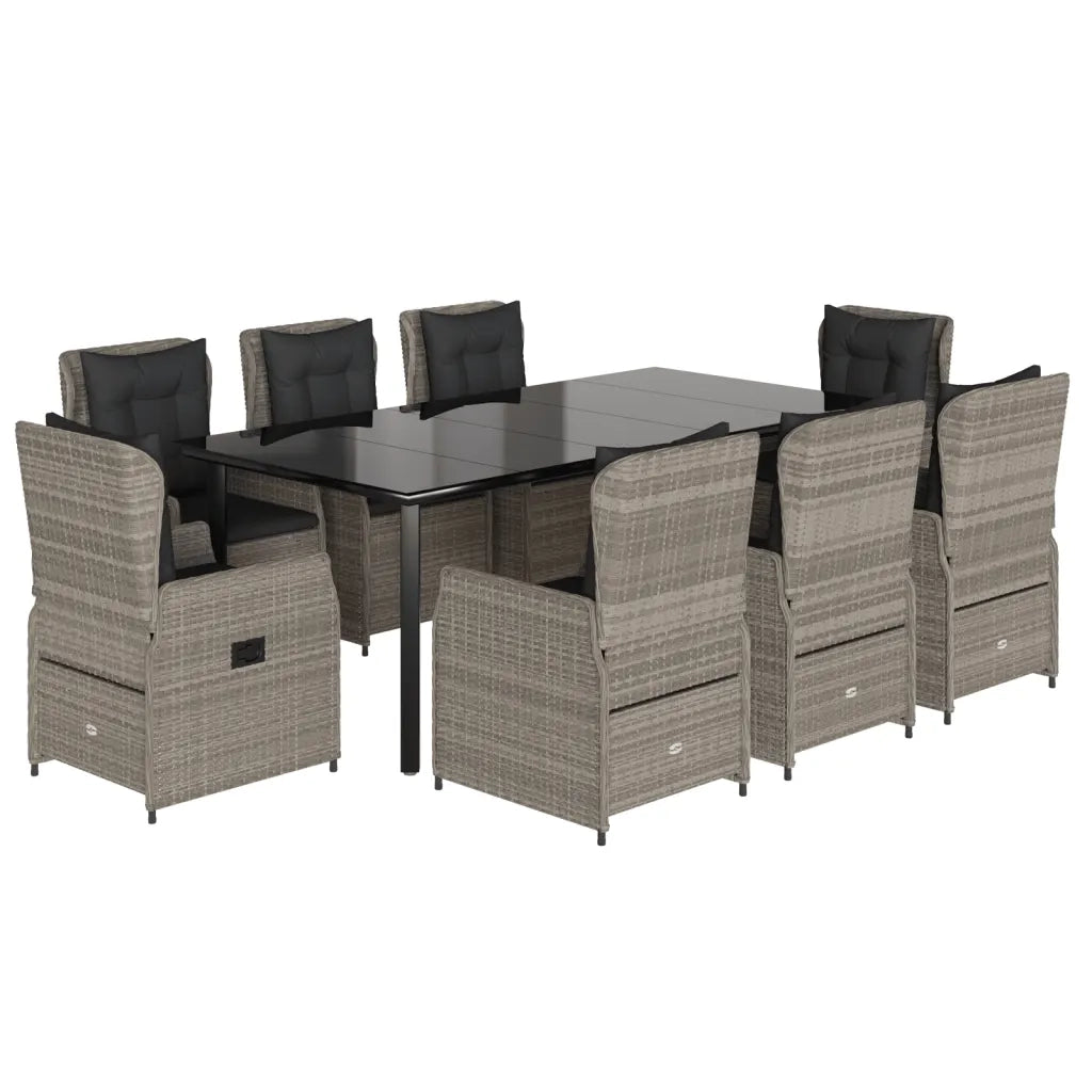 Set Pranzo da Giardino 9pz con Cuscini Grigio Chiaro Polyrattan