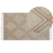 Tappeto in cotone bianco beige 80 x 150 cm motivo geometrico nappe tribali orientali