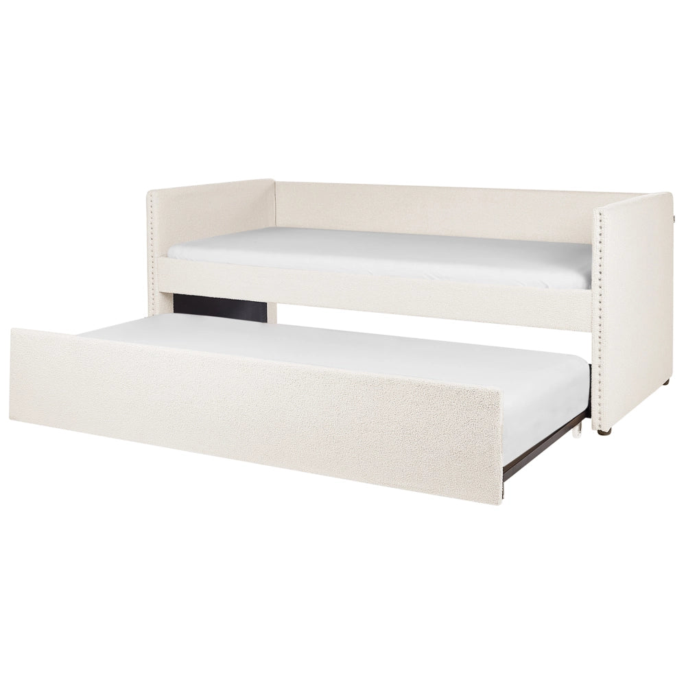Letto estraibile 90 x 200 cm bouclé beige chiaro Singolo doghe in legno Daybed Glamour Borchie decorative