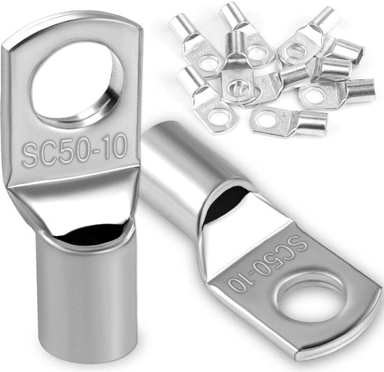 10 terminali a forma di tubo da 50 mm², terminali a anello M10, terminali a anello a compressione, terminali a compressione