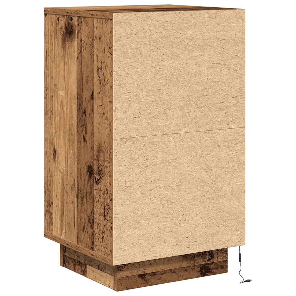 Comodino con Luci LED-Tavolino da notte Legno Antico 38x34x65 cm
