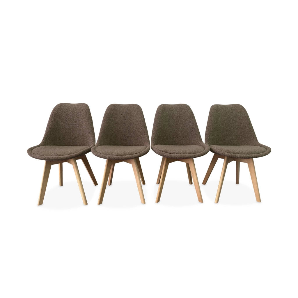 Set 4 sedie scandinave bouclé e gambe in legno, talpa