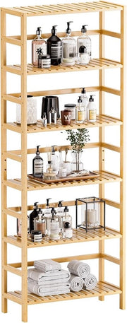 Libreria a 6 livelli in bambù - Libreria da appendere al muro e regolabile - Materiale naturale