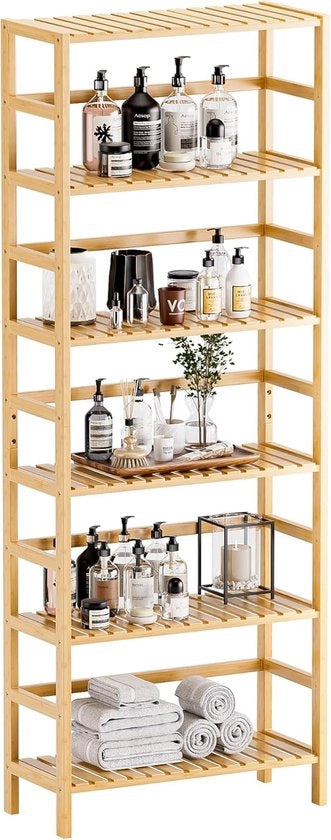 Libreria a 6 livelli in bambù - Libreria da appendere al muro e regolabile - Materiale naturale