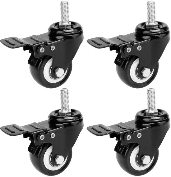 Ruote trasportatrici 50mm con gambe inclinabili M10 con 5 viti M10 x 20mm ruote trasportatrici pesanti per mobili con 4 freni ruote inclinabili carico massimo 200kg nero