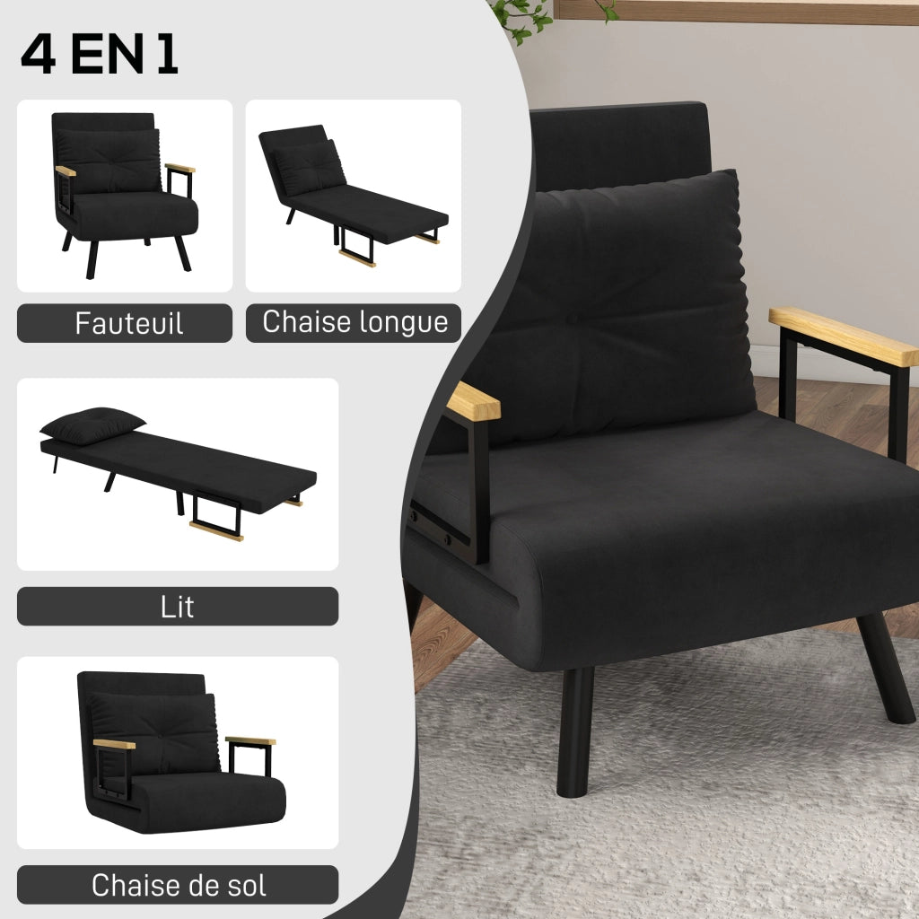 Poltrona letto singolo ¨C Minimal ¨C imbottita in velluto nero con legno