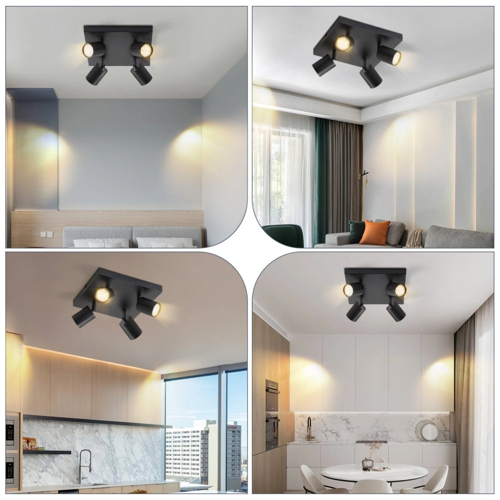 ZMH Faretto da soffitto neri 4 luci GU10 orientabili 330° stile industriale moderno per soggiorno camera