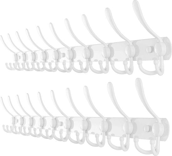 Supporto da parete per cappotti - 10 tri haken supporto da parete in acciaio inossidabile per cappotti, cappelli e asciugamani - bianco - set da 2