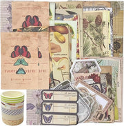 Set di materiali manuale da 200 pezzi con 5 rotoli di adesivo, stickere per animali e piante e carta kraft, accessori di scrapbooking