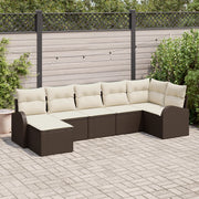 Set Divano Giardino 7 pezzi con Cuscini Marroni in Rattan Polimerico