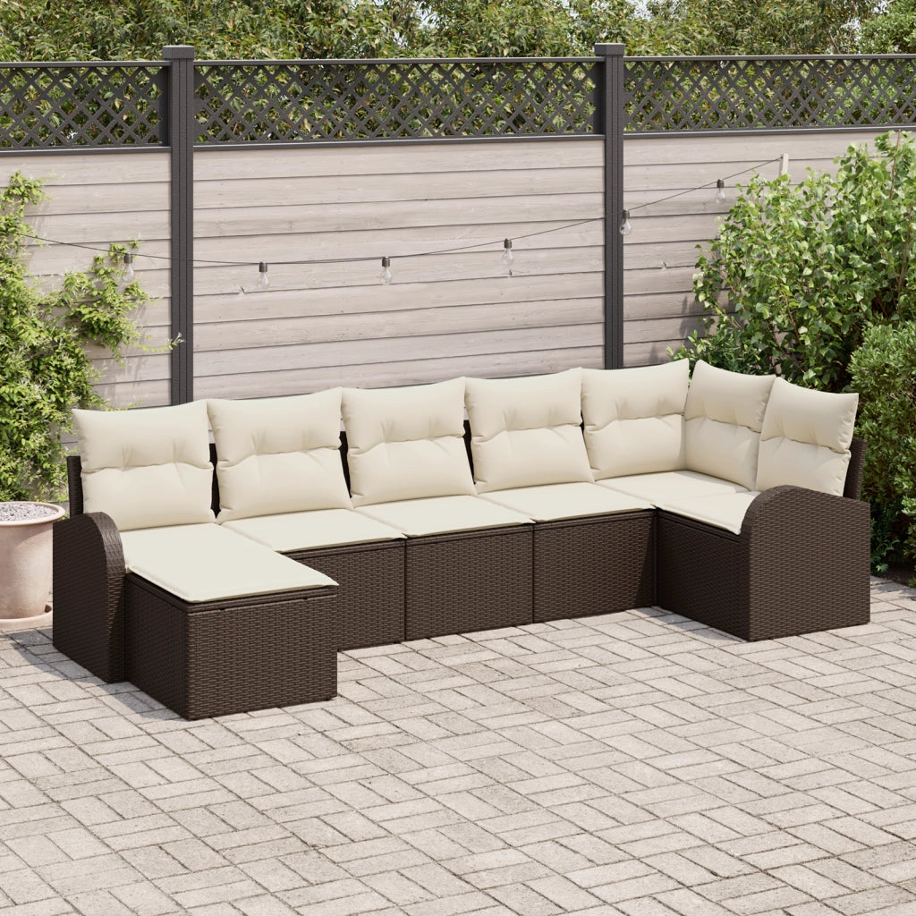 Set Divano Giardino 7 pezzi con Cuscini Marroni in Rattan Polimerico