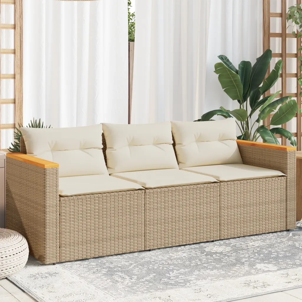 Divano da Giardino con Cuscini a 3 Posti Beige in Polyrattan 365831